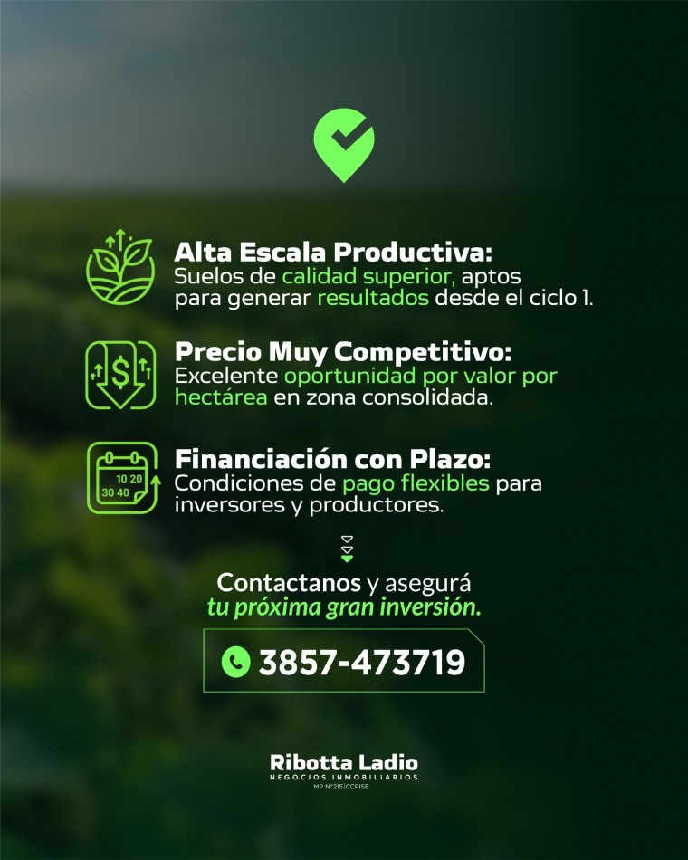 1500 HECTAREQAS 100% AGRICOLAS - ZONA BANDERA SGO DEL ESTERO